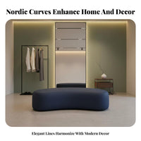 Nordic and design Curved Entryway Pouf Minimalist Low Stool Modern Design Upholstered Seating Soft Upholstery for Boutique Owners, residents, Interior Decorators, fitting area, Hallway, custom closet Closet, Bedroom