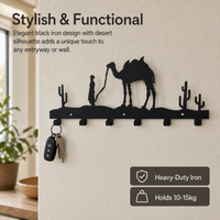 Key Holder for Wall, Matte Black Key Hooks, Heavy Duty Iron Key Rack with 6 Hooks, Decorative Wall Mounted Key Organiser for Small Flats
