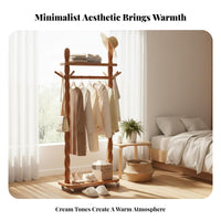 Movable Rolling Clothes Rack with Shelf Sturdy Rolling Garment Rack with Shelves Minimalist Design Coat Stand Space-Saving for Families, Students, Renters, Entryway, Bedroom, Living Room, Office