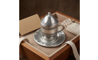Lid Included Turkish Coffee Cup Engraved Coffee Cup and Saucer Embossed Tableware Geometric