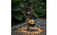 Outdoor Fairy Wall Sculpture Hanging Fairy Statue with Lantern Sculpted Ornament Waterproof for Patio, Porch