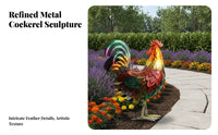 Metal Male Chicken Statue Weather-Resistant Wrought Iron Male Chicken Decoration Chicken Garden Sculpture Long-Lasting Metal