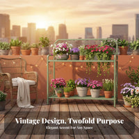 2 Pieces Vintage Design 2-Tier Stepped Rack Freestanding 2-Piece Ornate Planter Bench Space-Saving Design Plant Stand Easy Assembly for Gardeners, Homeowners, Decor Enthusiasts, Balcony, Courtyard, Outdoors, Entryway