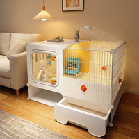 Easy to Clean Small Animal Cage with Bunny Hay Feeder, 45cm Wide Small Animal Cage, Automatic Waste Removal Bunny Cage for Routine Living
