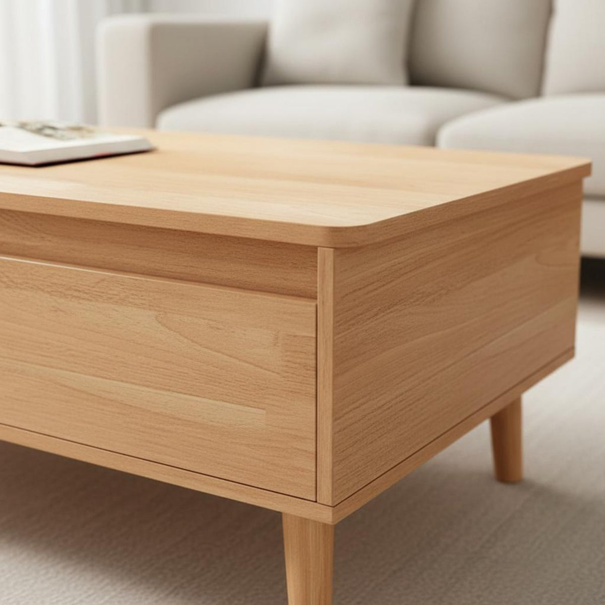 Floor-Standing Base Modern Rectangular Coffee Table Sturdy Construction Minimalist Storage Table Rounded Corners Living Room Furniture for Small Apartment Dwellers, Balcony