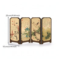 Wood-Framed Tabletop Screen with Base Supports Oriental Foldable Mini Screen Freestanding Decor Miniature for Entryway Console