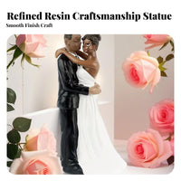 African American Wedding Cake Topper Keepsake Black Bride and Groom Figurine Hand-Painted Black Couple Cake Decoration for Living Room, Anniversary