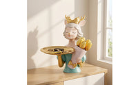 Decorative Deer Figurine with Tray Sculpted Deer Statue with Tray Attractive Tabletop Organizer Beautiful for Entryway, Dresser, Vanity