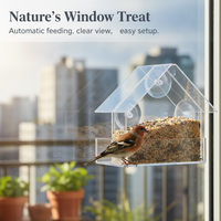 Window Mounted Clear Acrylic Bird Feeder with Suction Cups for Parrots and Wild Birds