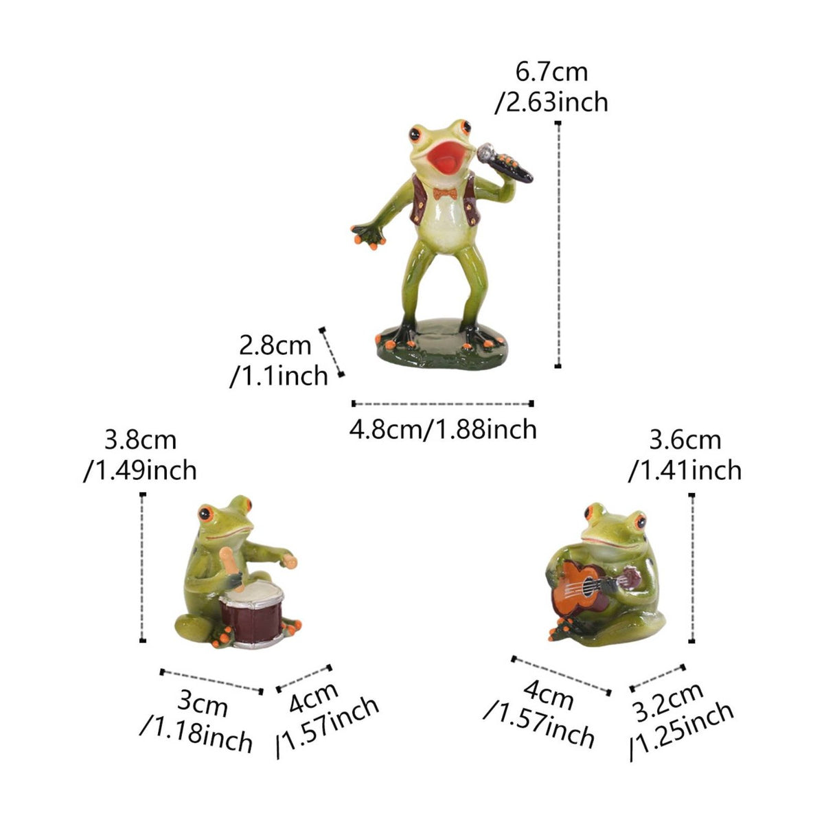 3 Pieces Vibrant Colors Frog Band Figurine Set Hand-Painted Musical Frog Statue Set Whimsical Design for Patio, Tabletop, Courtyard