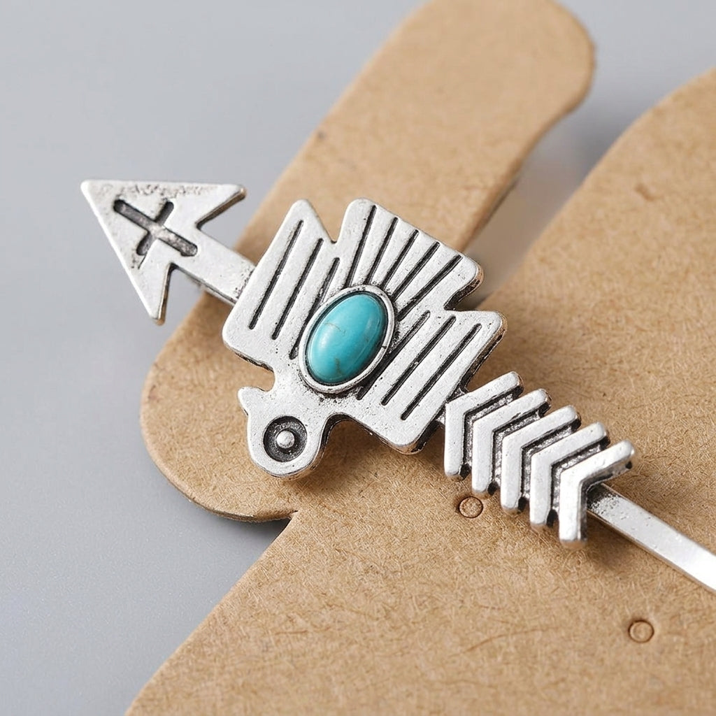 Turquoise Inlaid Bobby for Women, Bohemian, Zinc Electroplated Accessories for Daily Wear and Party, Antique Silver Finish Multiple Pieces