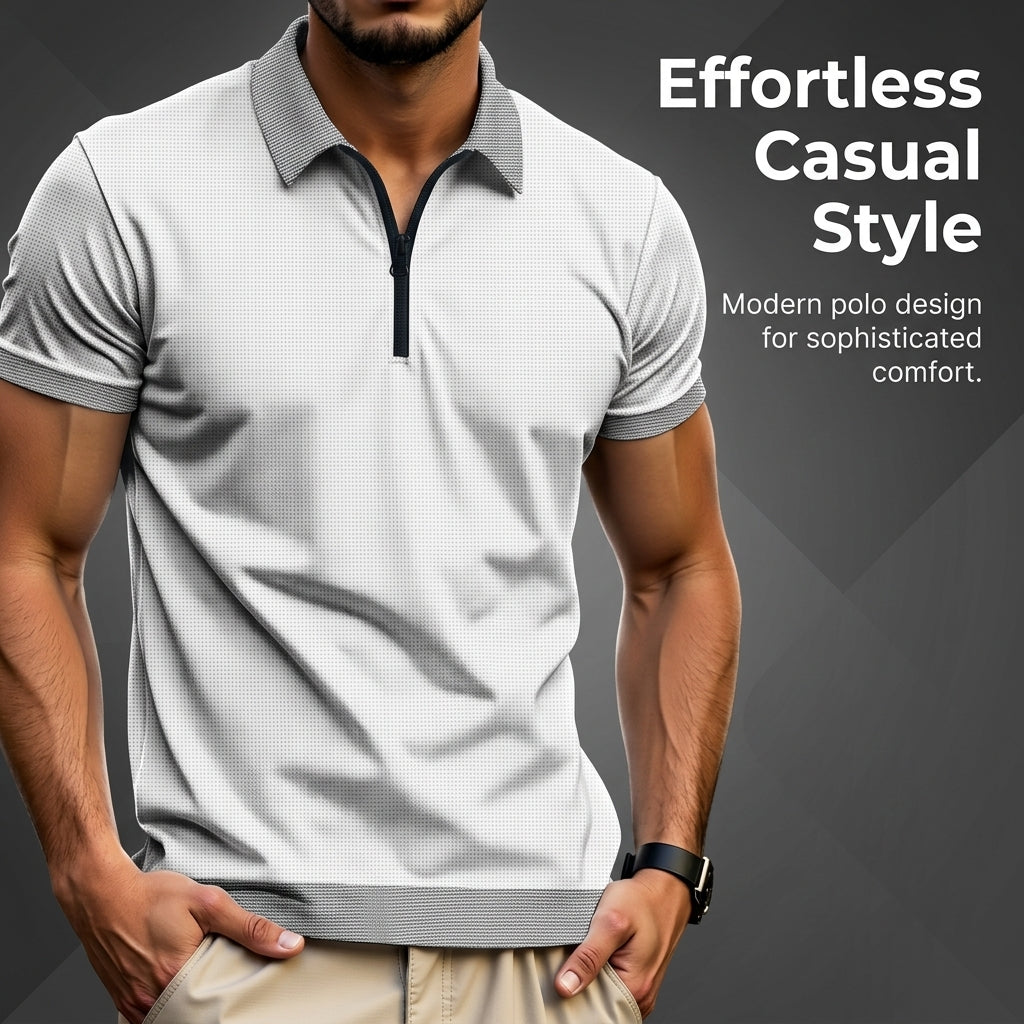 Zip Front Shirts for Men Short Sleeve Fit Casual Wear Polyester Stand Golf T-Shirts for Spring Summer
