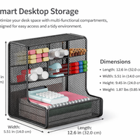 3 Tier Metal Mesh Pen Organiser for Desk, Office Desktop Organizer with Angled Stand, Carbon Steel Workspace Organization