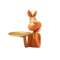Sculpted Rabbit Figurine with Tray Gold-Tone Bunny Tray Statue Decorative Rabbit Statue Golden for Entryway, Vanity, Living Room