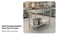 Easy to Clean Commercial Food Prep Table Heavy Duty Stainless Steel Work Table Rust-Resistant Stainless Steel Workbench High Load Capacity for Restaurant Employees, Home Cooks, Homeowners, Warehouse, Garage, Workshop, Laundry Room