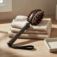 Solid Wood Beads Double-Sided Massage Hammer Ergonomic Design Massage Hammer Lightweight Long Handle Back Massager Portable for Null