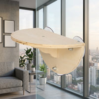 Cat Hammock Window Perch with Suction Cup Cat Bed, Solid Wood Half-Elliptical Perch for Indoor Sunbathing Viewing, Simple Style Fixed Perch