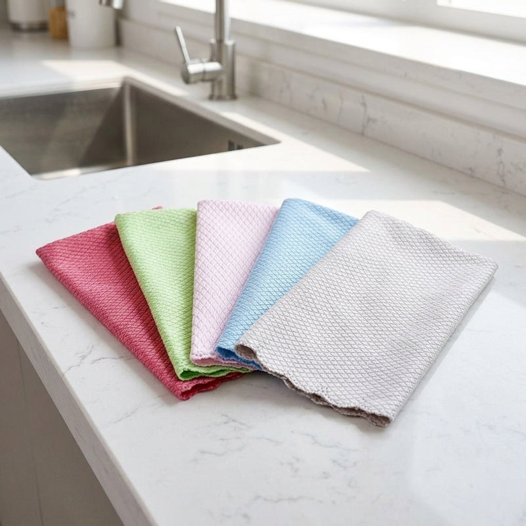 Fish Scale Microfiber Cloth and Microfibre Cloth, High Absorption Cleaning Cloths for Glass and Dishes, Reusable Screen and Kitchen Towel