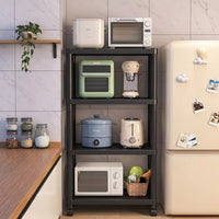 Black Shelving Unit for Kitchen, Modern Freestanding Pantry Shelving Unit with Wheels, Adjustable Storage Shelves