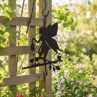 Fairy Garden Metal Silhouette Sculpture for Outdoor Yard Decor