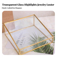 Trapezoid Glass Display Case Gold-Tone Frame Jewelry Box Dust-Proof Lid for Desk