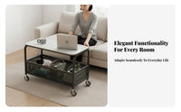 Mobile Design 2-Tier Rolling Trolley Sintered Stone Top 2-Tier Rolling Cart space-efficient Size End Table Space-Saving for Apartment Dwellers, Interior Decorators, Living Room, Bedroom, Small Spaces, Balcony