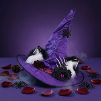 Flower Accent Feline Ear Witch Hat Cosplay Arachnid Charm Witch Hat Sturdy Costume Accessory Soft for Performance