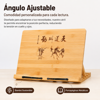 Bamboo Book Stand, Adjustable Folding Support for Reading and Recipes, Ergonomic Book Holder 39x28cm