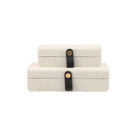 2 Pieces Decorative Storage Box with Strap Closure Hard-Sided Textile Storage Box with Lid Neutral Closet Organizer Container for Vanity