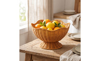 Imitation rattan Basket with Pedestal Handwoven Imitation rattanFruit Basket Round Bowl for Dining Table