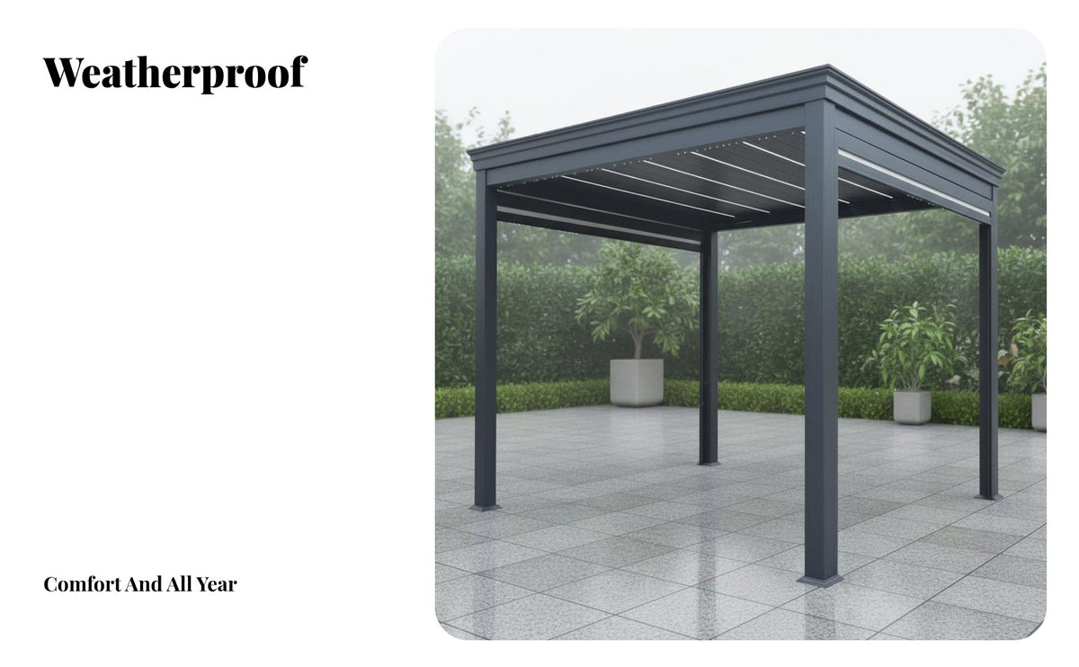 Sun Protection Flat-Roof Gazebo Rustproof Frame Hardtop Gazebo Weather Resistant Garden Pavilion Rust-Proof for Homeowners, Business Owners, Property Managers, Courtyard, Backyard, Poolside, Lawn