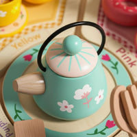 Role Playing Wooden Tea Party Set Educational Wooden Afternoon Tea Set Eco-Friendly Wood for Preschoolers, Toddlers, Kindergarten, Playroom