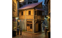 Railway Building Kit Two-Story Scale Model Building Diorama House Wood-Grain Diorama Kit Corrugated for Modelers, Dioramas