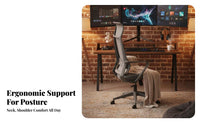 Reclining Function Ergonomic High-Back Chair Support Rolling Ergonomic Chair with Headrest Height Adjustable Computer Seat 360-Degree Swivel for Telecommuting Workers, Students, Gamers, Workstation, Study Room, Gaming Setup