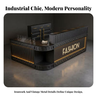 Industrial Design Ier Counter Solid Wood Panel Industrial Design Front Counter Sturdy and Hard-Wearing Modern Front Desk for Receptionists, Salon