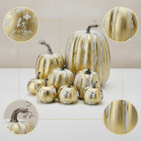 8 Pieces Assorted Artificial Pumpkins Decorative Artificial Pumpkins with Molded Decorations for Crafters