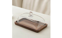 Serving Tray with Glass Lid Rectangular Tableware Wooden for Party, Brunch