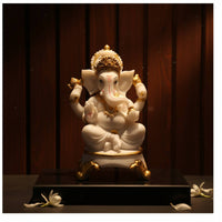 Resin Elephant God Statue Southeast Asian Style Lord of Obstacles Figurine Gold Accents Hindu God Idol for Collectors, Home Altar, Living Room