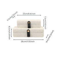 2 Pieces Decorative Storage Box with Strap Closure Hard-Sided Textile Storage Box with Lid Neutral Closet Organizer Container for Vanity