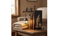 Clamp-on Bookshelf Ornament with Lantern Wrought-Iron Hanging Lantern with Bracket Antique-Inspired Display Lamp Ambient for Reading Corner