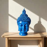 Zen Buddha Head Sculpture with Pedestal Serene Buddha Head Statue Glossy Textured for Home Decorators, Art Collectors