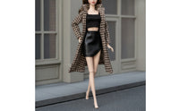 Houndstooth Doll Coat with Skirt Faux Leather Fashion Doll Clothes Miniature High-Quality for Children