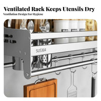 Drillno-Drill Installation Multifunctional Utensil Rack Rust-Proof Wall-Mounted Organizer Easy to Install Household Storage Space-Saving Design for Home Cooks, Organization Enthusiasts, Homeowners, Kitchen, Small Apartments, Pantry