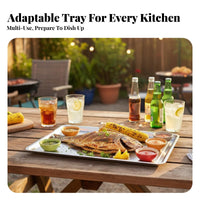 Food Grade Rectangular Steel Tray sturdy Rimmed Rectangular Tray Rust-Resistant Kitchenware Easy to Clean for Home Cooks, Party Hosts, Barbecue, Kitchen, Restaurant, Cafeteria