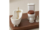 1/12 Dollhouse Lavatory Set Gold Trim Miniature Ceramic Lavatory Set Detailed Finish