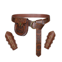 3 Pieces Renaissance Accessories Belt with Pouch and Bracers Medieval Costume Accessory Ensemble Vintage-Vintage-Themed Cosplay Battle Gear