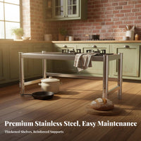 Stainless Steel Kitchen Shelf Rustproof Countertop Storage Rack Heavy Duty Single Tier Utility Shelf for Homeowners, Renters, Pantry, Washroom, Office