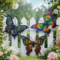 3 Pieces Steel Butterfly Wall Decor Lifelike Butterfly Wall Art Rust-Resistant Garden Fence Decoration for Gardeners