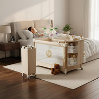 Instant-Fold Fold Multifunctional Baby Crib Rocking Function Infant Bed Adjustable Height Playpen Machine Washable Material for New Parents