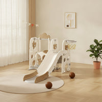 Young Child Slide and Swing Set Indoor Climber Playset with Basketball Hoop Bear-Themed Young Child Slide with Basketball Hoop for Young Children